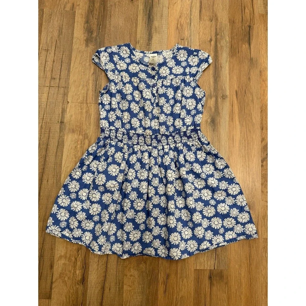 OshKosh B'gosh‎ Girls Blue Daisy Floral Dress Cotton Smocked Waist Size 6X